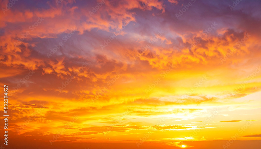 Obraz premium Fiery Orange Sunset Dramatic Sky Background Image