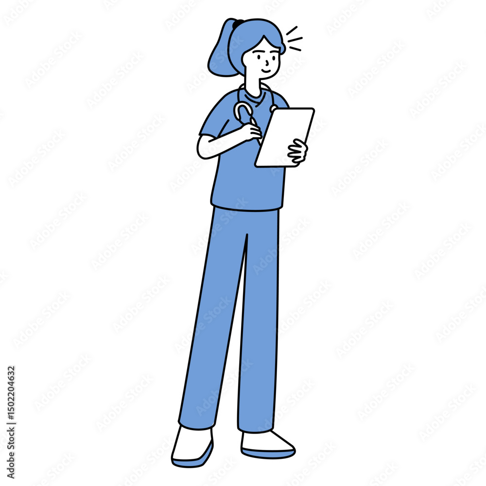 outline vector illustration of nurse with random pose outline vector illustration of nurse with random pose