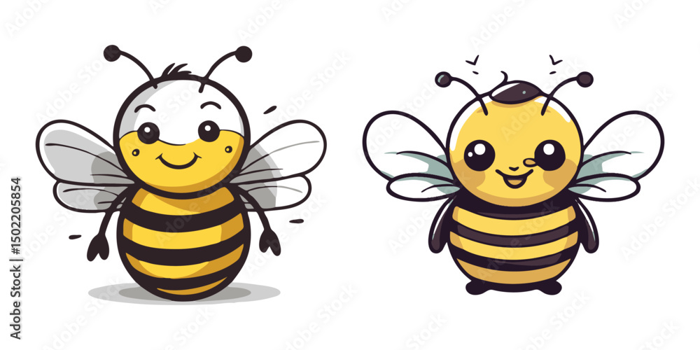 Cute Cartoon Bee Characters with Happy Faces and Smiling Expressions Cute Cartoon Bee Characters with Happy Faces and Smiling Expressions