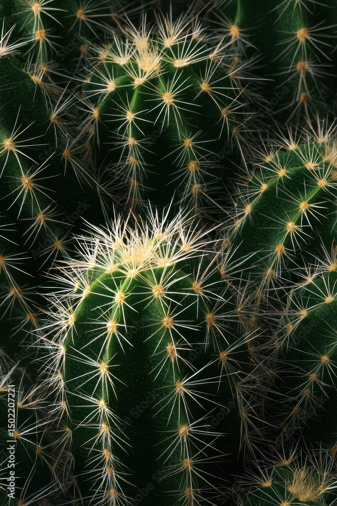 Close-up of a cluster of dark green cacti with numerous fine, light-colored spines, creating a textured, almost abstract pattern Close-up of a cluster of dark green cacti with numerous fine, light-colored spines, creating a textured, almost abstract pattern