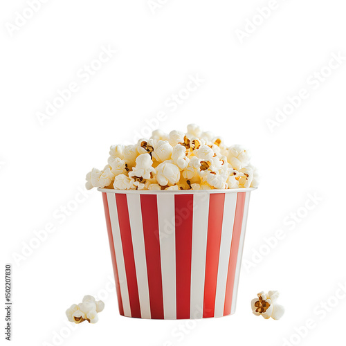 Red and white striped popcorn bucket isolated on transparent background