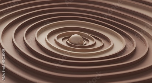 Concentric Rings with Central Sphere in Earthy Tones, Abstract Design