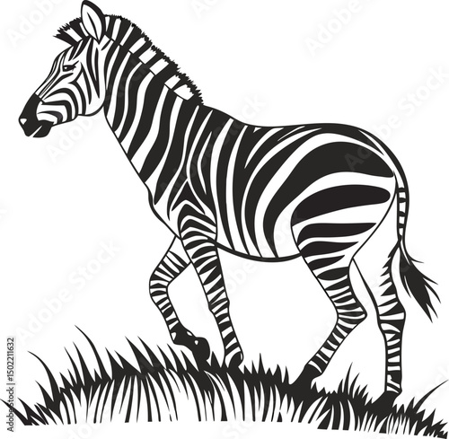 Striking Zebra: A magnificent zebra strides gracefully across the savanna, its bold black and white stripes create a mesmerizing pattern and showcasing its distinctive natural design.