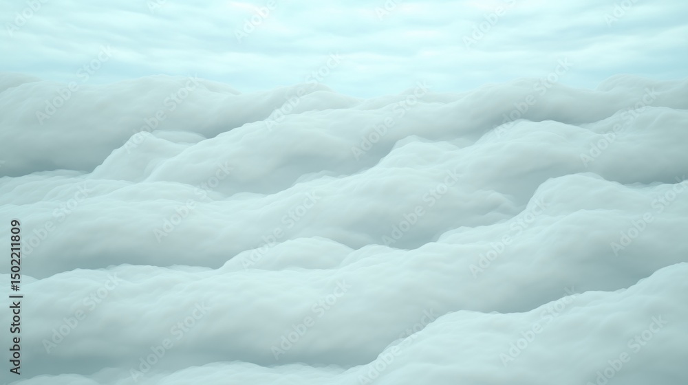 Fototapeta premium An aerial view of soft, billowy clouds, creating a sense of peace and serenity. The fluffy clouds spread across the frame creating a calming scene