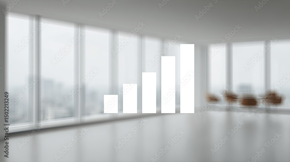 Fototapeta premium Signal strength icon with increasing bars in modern office space