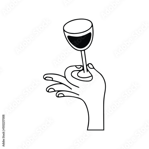 Wine Glass Icon. Hand Holding Wine Glass Illustration.
