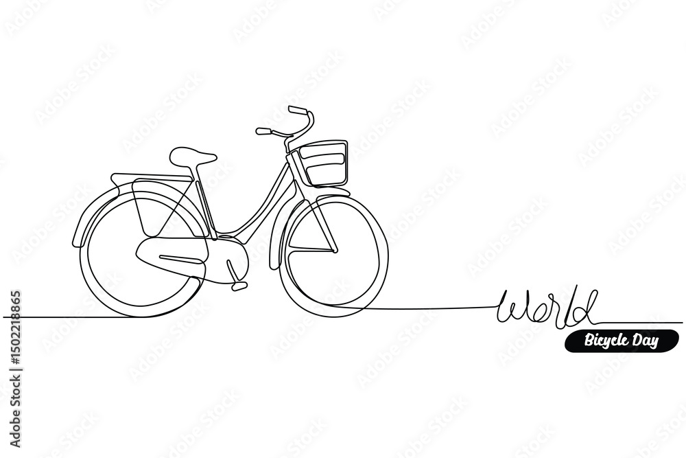 Obraz premium Hand-drawn bicycle line art drawing. World Bicycle Day concept background. Vector illustration