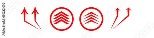  arrows up icon set isolated on white background, with variable head size and variable long body arrow red