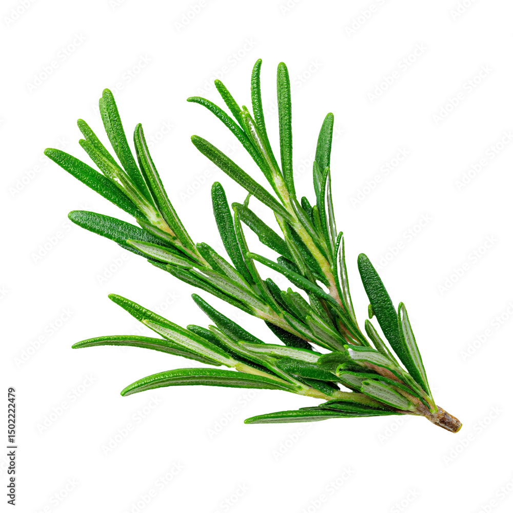 Fototapeta premium Fresh Rosemary Sprig: An image of a vibrant green rosemary sprig, a fragrant herb, perfectly captured in a studio shot. The detail in the leaves invites culinary exploration.