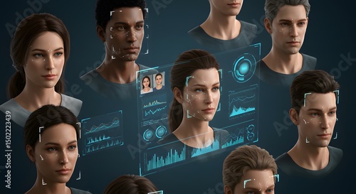 Futuristic Facial Recognition AI Biometric Data Analysis