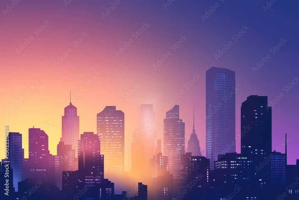 Obraz premium Sunset glow over a vibrant city skyline