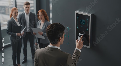 Businessman Using Modern Biometric Security System in Office