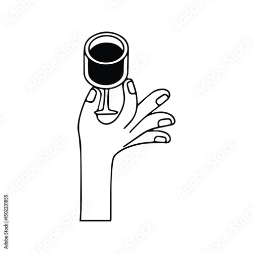 Wine Glass Icon. Hand Holding Wine Glass Illustration.