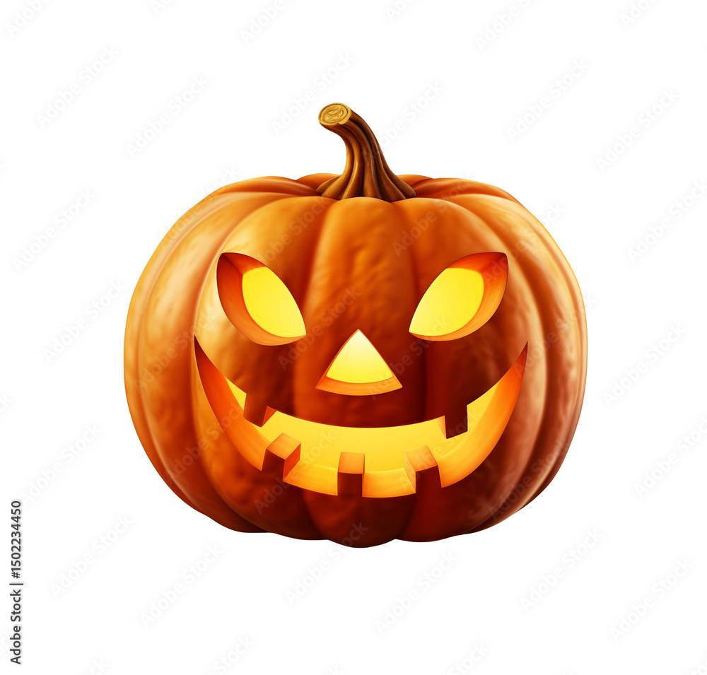Fototapeta premium Festive Halloween Jack-o-lantern Pumpkin with Glowing Face on Black Background
