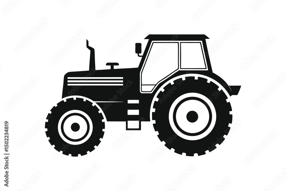 silhouette vector illustration of a tractor with large rear wheels and detailed cabin silhouette vector illustration of a tractor with large rear wheels and detailed cabin