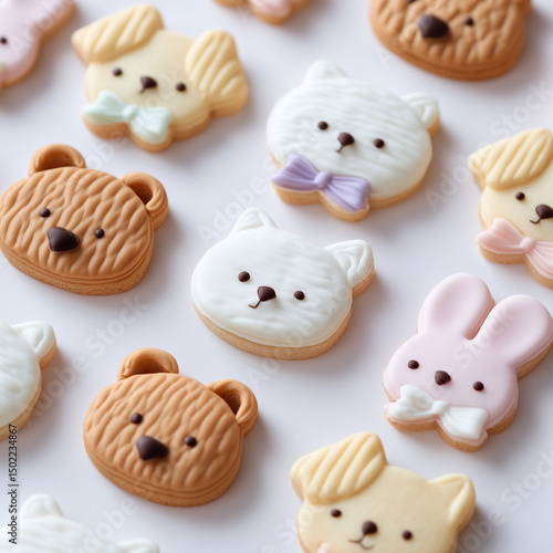 Various animal shaped cookies, butter cookies, icing cookies
