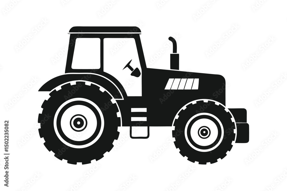silhouette vector illustration of a tractor with large rear wheels and detailed cabin silhouette vector illustration of a tractor with large rear wheels and detailed cabin