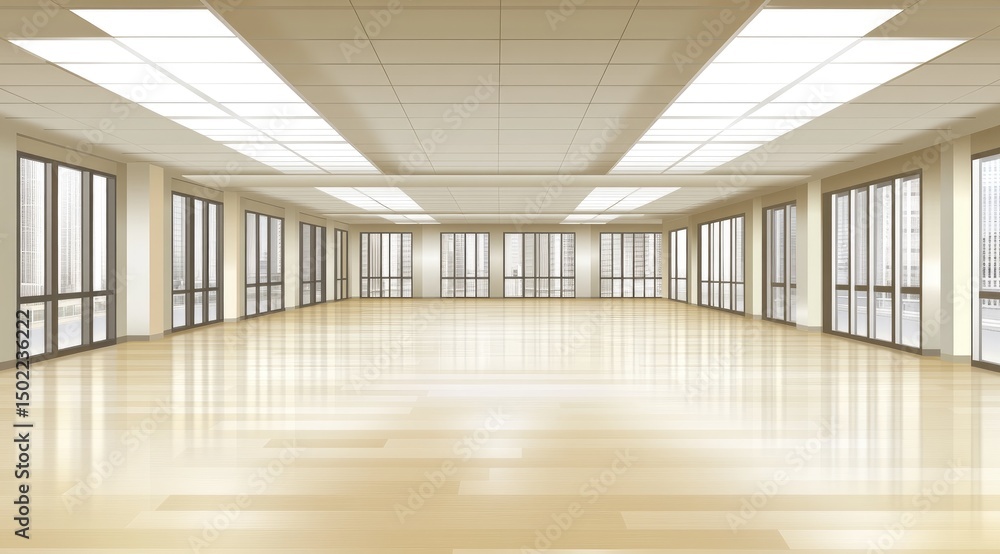 Empty, modern office interior. Vast, light-filled space Empty, modern office interior. Vast, light-filled space