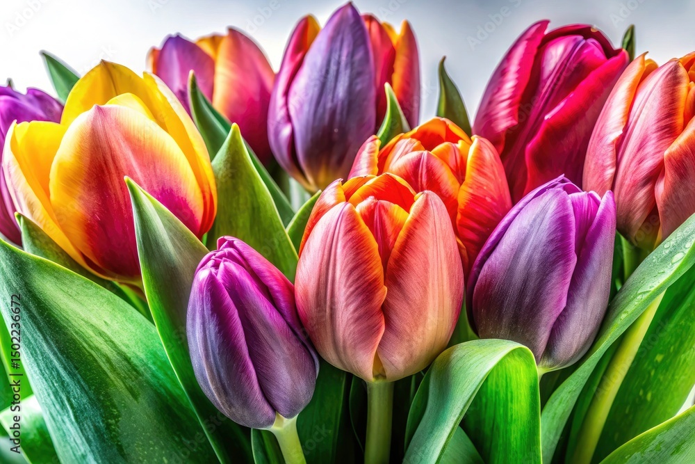 Fototapeta premium Low Light Watercolor Tulips: Colorful Floral Photography, Dark Background, Artistic Image