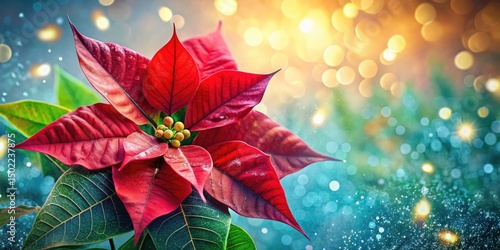 Macro Festive Winter Watercolor Poinsettia Photography - Holiday Botanical Closeup
