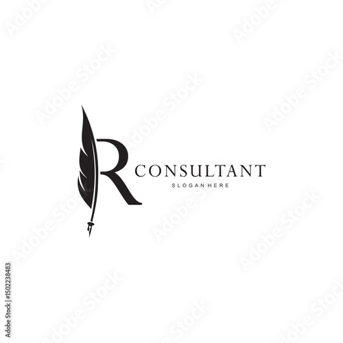 Letter R Quill Logo, Vector Illustration.