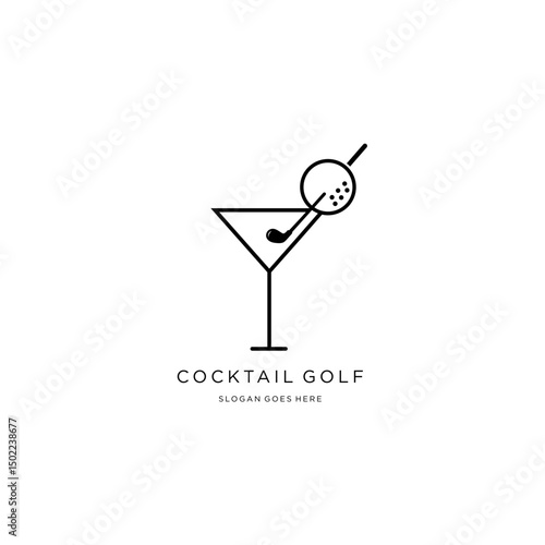 Cocktail Golf Logo Vector Illustration, Isolated on White Background.