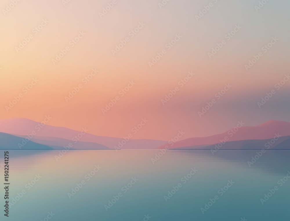 Serene sunset over calm lake and mountains Serene sunset over calm lake and mountains