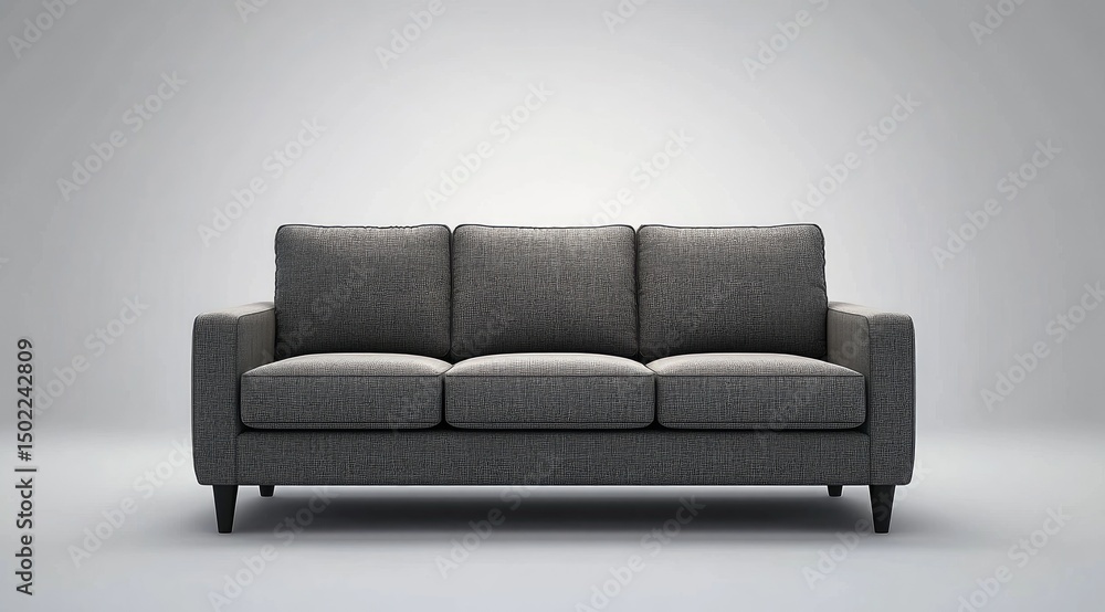Fototapeta premium Gray sofa centered on plain background
