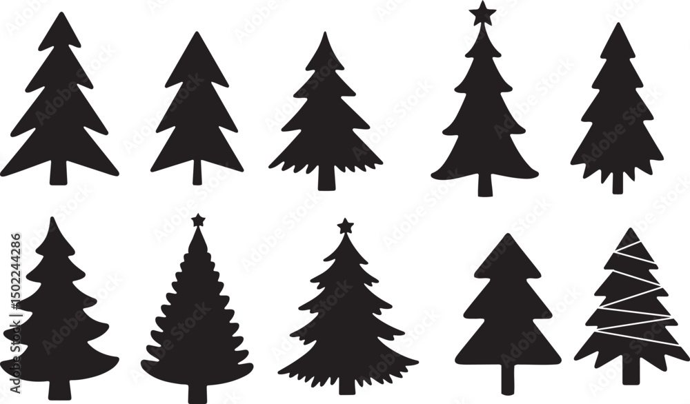 Fototapeta premium Simple Black Christmas Tree Silhouettes for Design