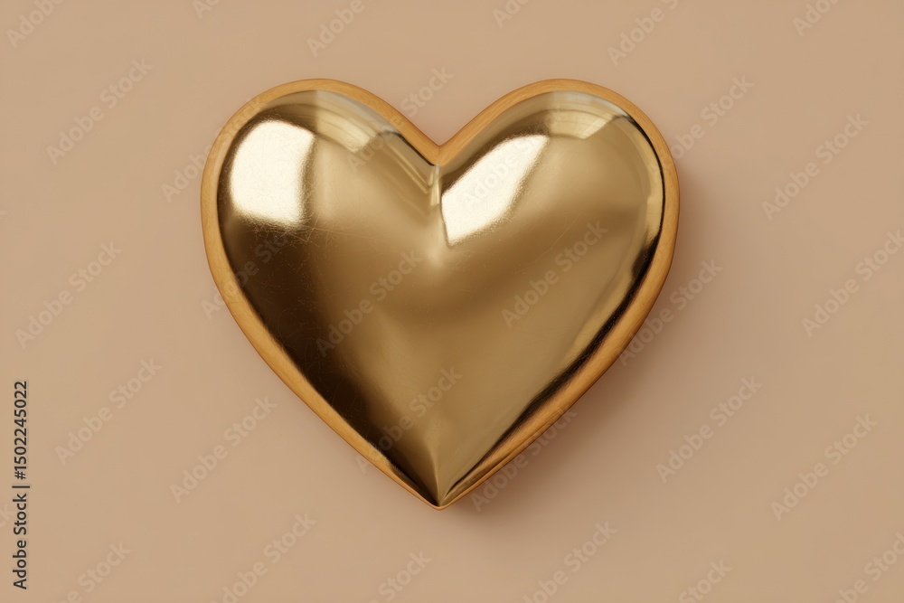 Golden Heart 3D Rendering on Beige Background, Love Concept for Mother's Day, Valentine's Day, and Weddings, Flat Lay, Top View, Pastel Studio Backdrop Golden Heart 3D Rendering on Beige Background, Love Concept for Mother's Day, Valentine's Day, and Weddings, Flat Lay, Top View, Pastel Studio Backdrop