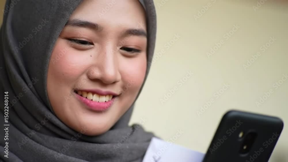 Young Woman Reads Job Offer with Smartphone