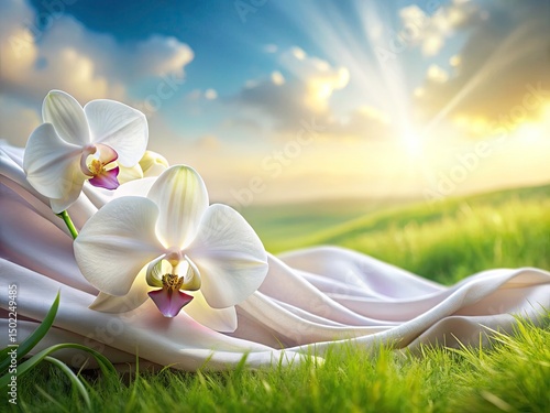 Orchid Satin Fabric Landscape Banner Photography: Elegant Floral Background Images