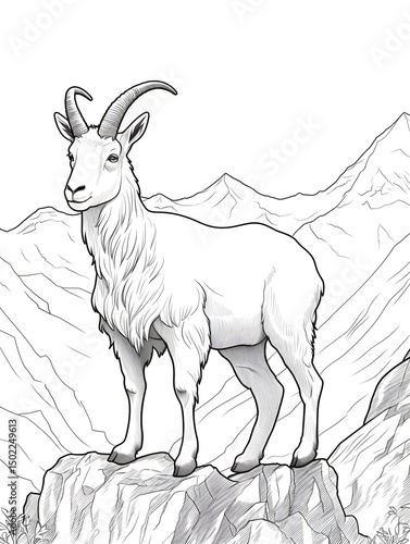 Goat standing on a rock in the mountain.