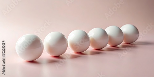 Pastel Sphere Shadows: Abstract Minimalist Photo, White Balls, Soft Background, Copy Space, Still Life Photography