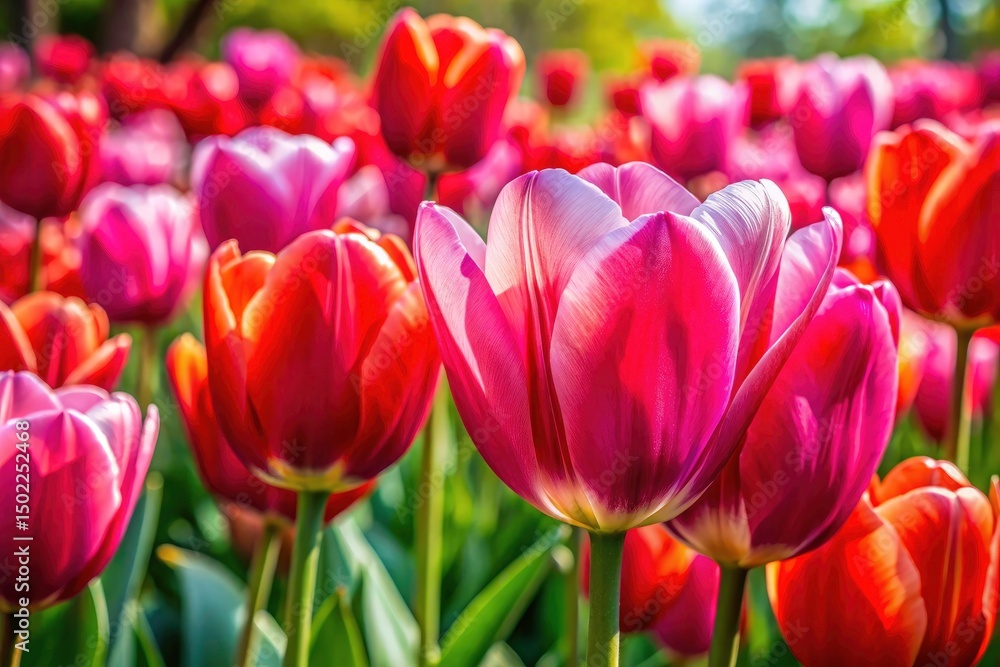 Obraz premium Pink and Red Tulip Blossoms: Architectural Photography Background