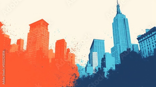 Vibrant Chinatown Concept. Urban Skyline Illustration with Color Splash and Gradients in Modern Style