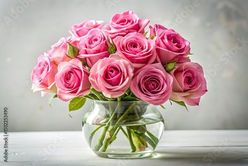 Pink Roses Vase White Background Photography - Candid Floral Still Life Image