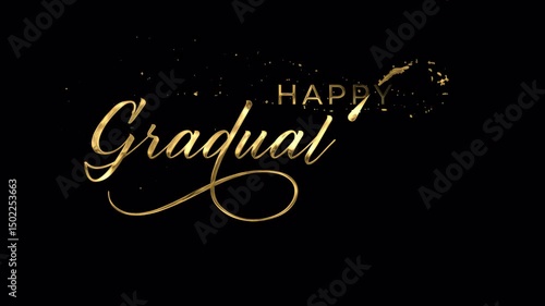 golden Happy Graduation handwriting text animation with sparkling light effects for social media posts and festive designs, Transparent background