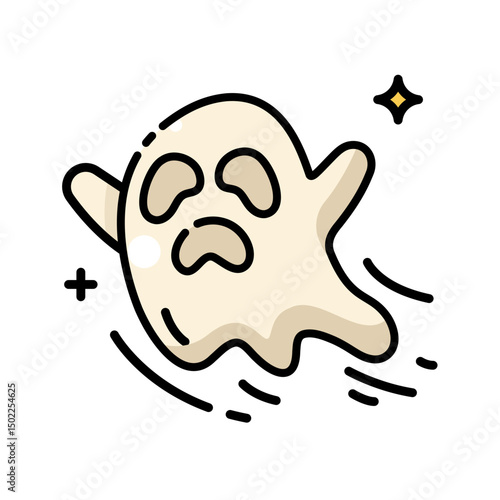 Halloween icon a ghost with scared expression. Suitable for Halloween designs, haunted house promotions, spooky social media posts, and horror themed projects.