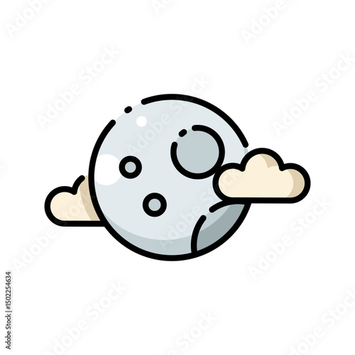 Moon with clouds Halloween icon. A mesmerizing view of the moon surrounded by fluffy clouds, perfect for celestial themed designs or background imagery in various projects.