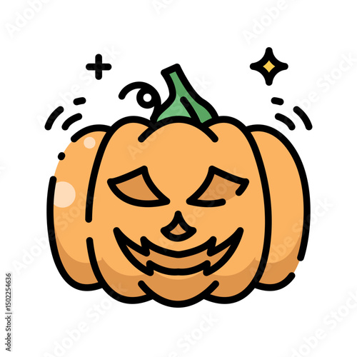 An Halloween icon illuminated jack o'lantern with a spooky pumpkin face, perfect for Halloween Themed designs and seasonal projects.
