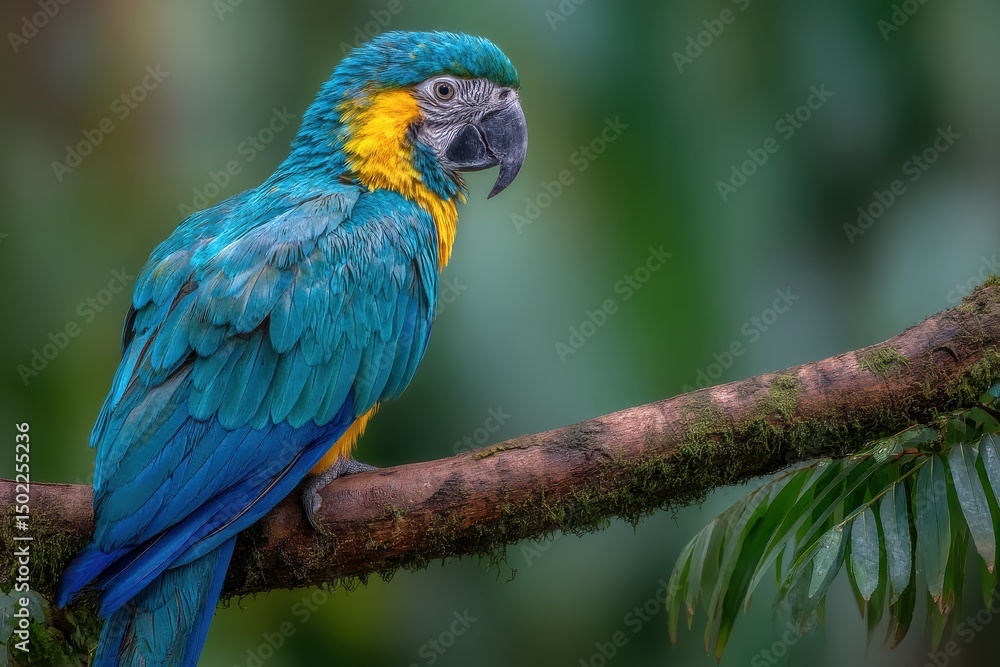 Stunning Blue and Yellow Macaw Perched on a Branch in a Lush Green Environment Showcasing Vibrant Feathers and Beautiful Colors in Nature Stunning Blue and Yellow Macaw Perched on a Branch in a Lush Green Environment Showcasing Vibrant Feathers and Beautiful Colors in Nature