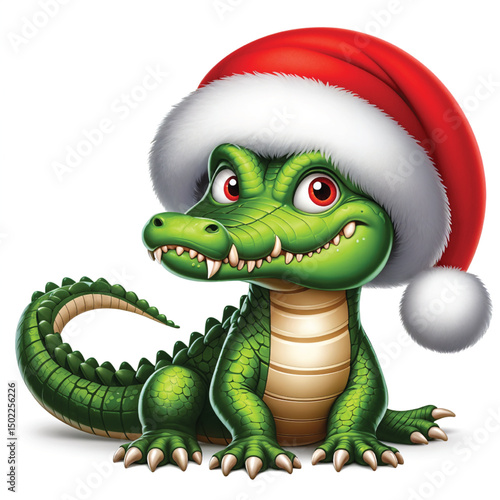 Christmas Alligator Santa Hat Vector Illustration