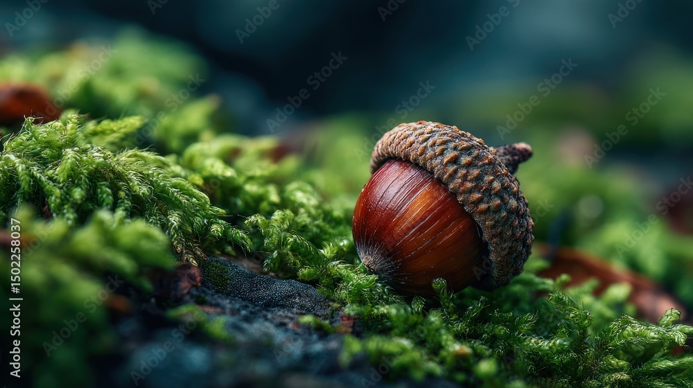 Fototapeta premium Acorn on Moss: A Close-Up of Nature's Beauty