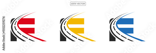 F letter road way logo creative design template in transparant background