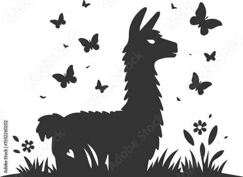 Vector llama alpaca animal art drawing silhouette