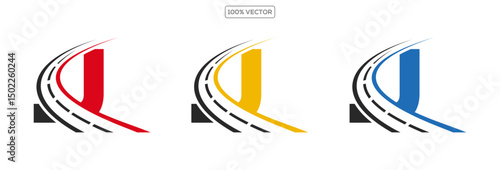 J letter road way logo creative design template in transparant background