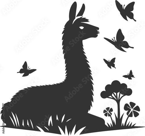 Vector llama alpaca animal art drawing silhouette