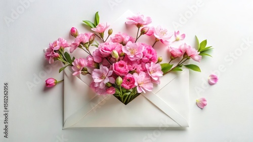 Spring Fashion Photography: Pink Flowers & Envelope, White Background, Floral Envelope Shoot