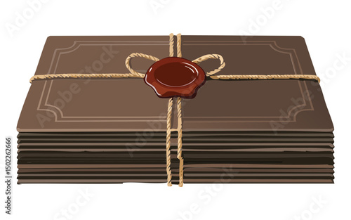 Brown documents tied with wax seal illustration
